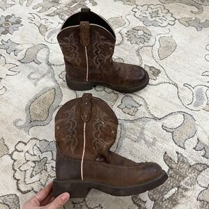 Justin Gypsy Boots Womens Size 7.5 Brown Leather Western Mid Calf L9953 Cowboy